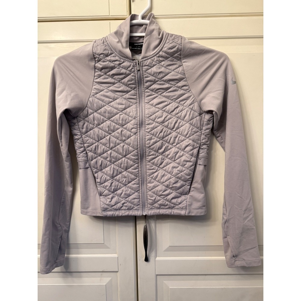 Nike Running Aerolayer Jacket Womens XS Light Gray Quilted Insulated Zip